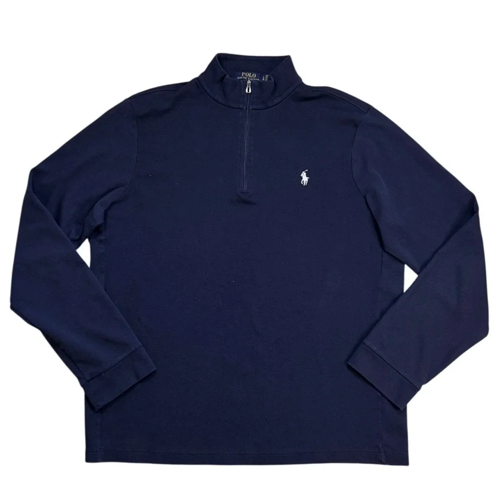 Polo Ralph Lauren Quarter Zip Sweater Men's L Navy Preppy Coastal Classic EUC